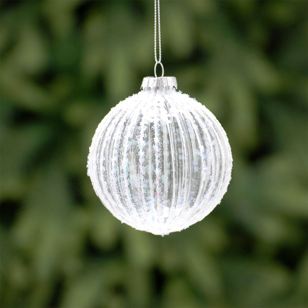 Glitter White Glass Bauble - L White Glass Glitter Bauble 8CM Accessories Sterling Home 1