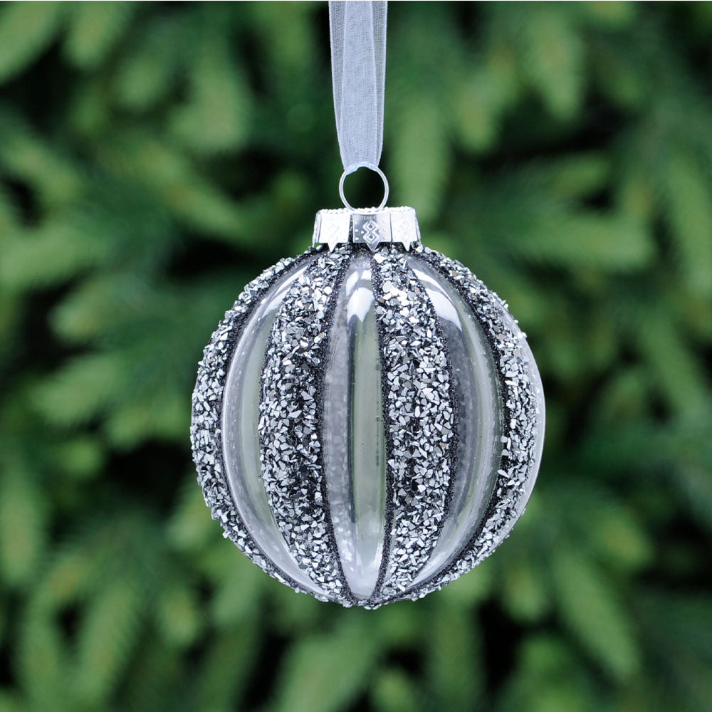 Sequin Grey Glass Bauble - L Grey Sequin Glass Bauble 8CM Accessories Sterling Home 1