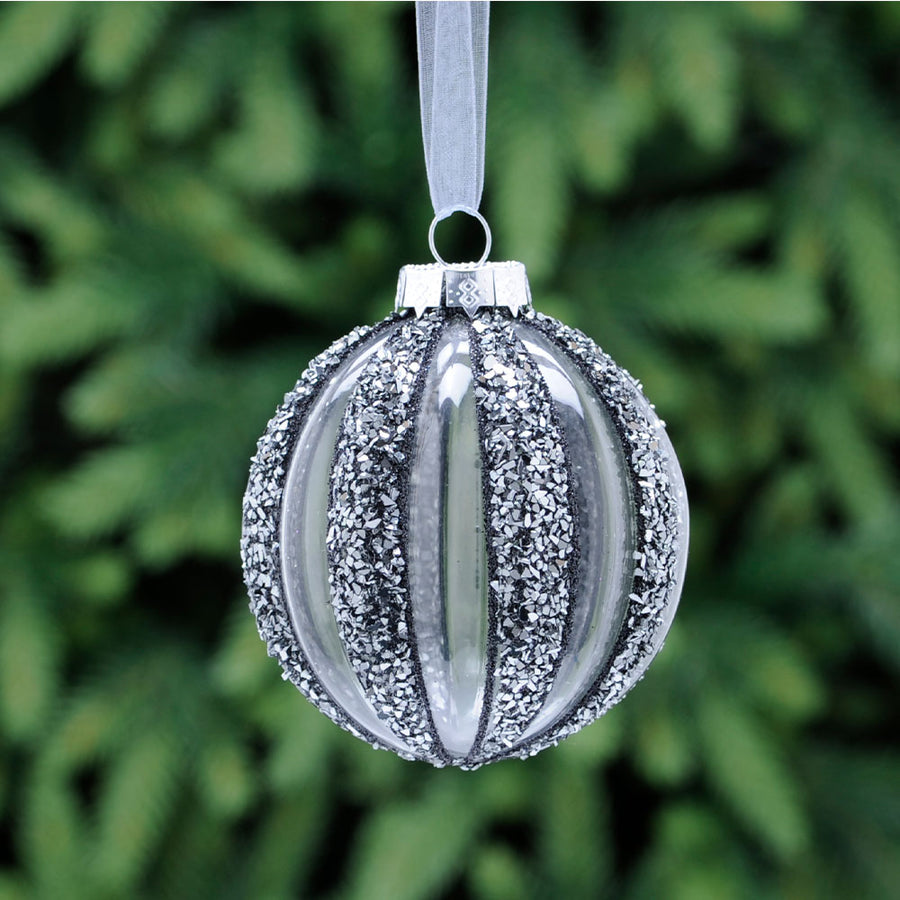 Sequin Grey Glass Bauble - L Grey Sequin Glass Bauble 8CM Accessories Sterling Home 1