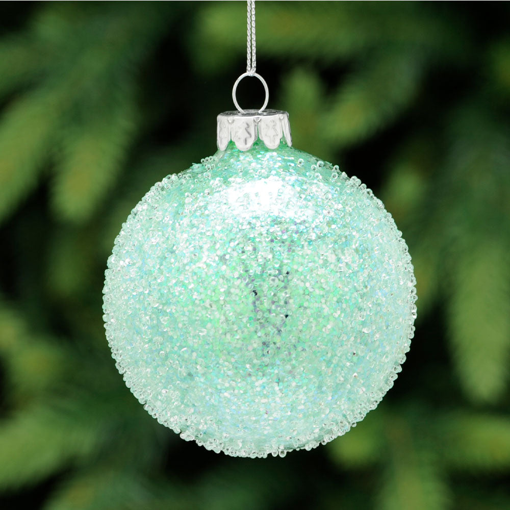 Ice Textured Green Glass Bauble - S Green Ice Textured Glass Bauble 8CM Accessories Sterling Home 1