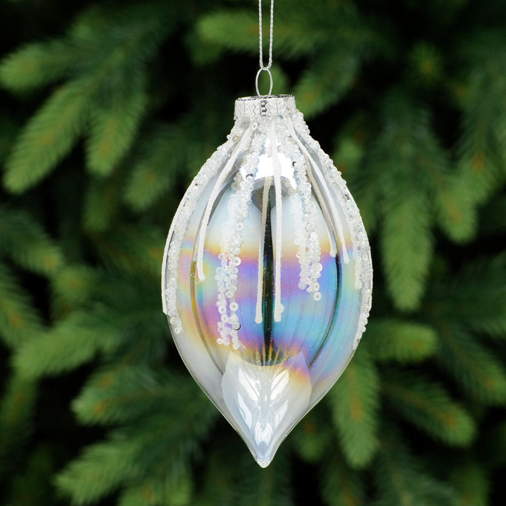 Sequence Olive Glass Bauble - L Clear Sequence Olive Glass Bauble 12CM Accessories Sterling Home 1