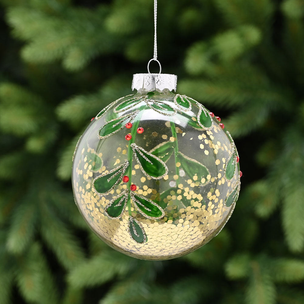 Mistletoe Glass Bauble - C Clear Mistletoe Glass Bauble 10CM Accessories Sterling Home 1