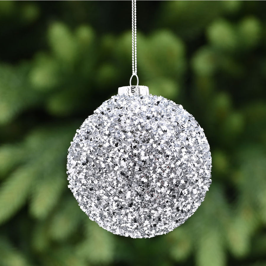 Encrusted Silver Glass Bauble - L Silver Encrusted Glass Bauble 8CM Accessories Sterling Home 1