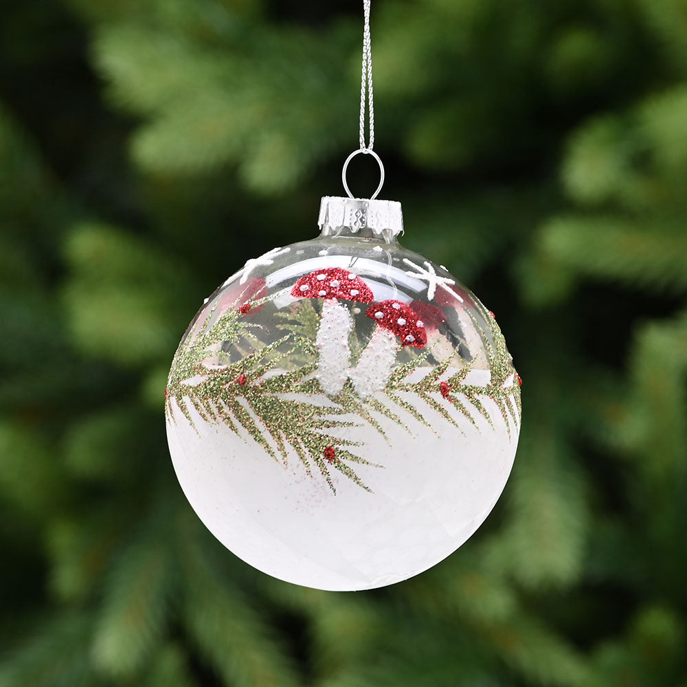 Mushroom Frosted White Glass Bauble - C Clear Frost Mushroom Glass Bauble 8CM Accessories Sterling Home 1