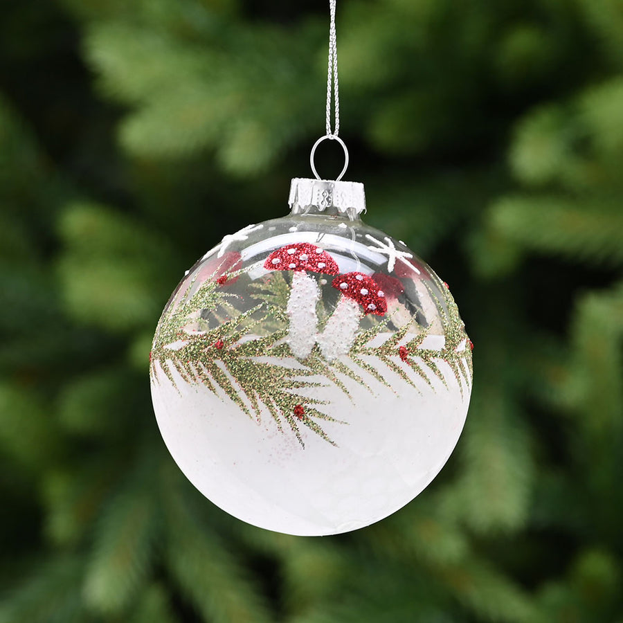 Mushroom Frosted White Glass Bauble - C Clear Frost Mushroom Glass Bauble 8CM Accessories Sterling Home 1