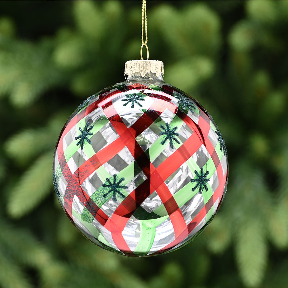 Striped Red & Green Glass Bauble - C Red Green Lines Glass Bauble 10CM Accessories Sterling Home 1