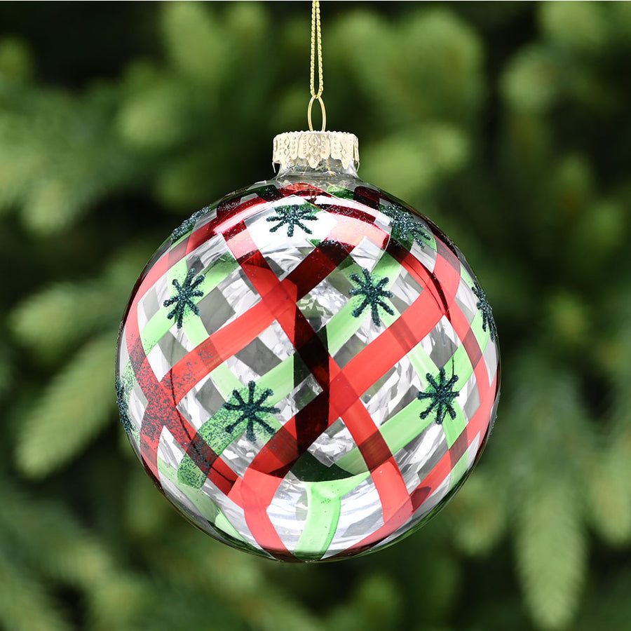 Striped Red & Green Glass Bauble - C Red Green Lines Glass Bauble 10CM Accessories Sterling Home 1