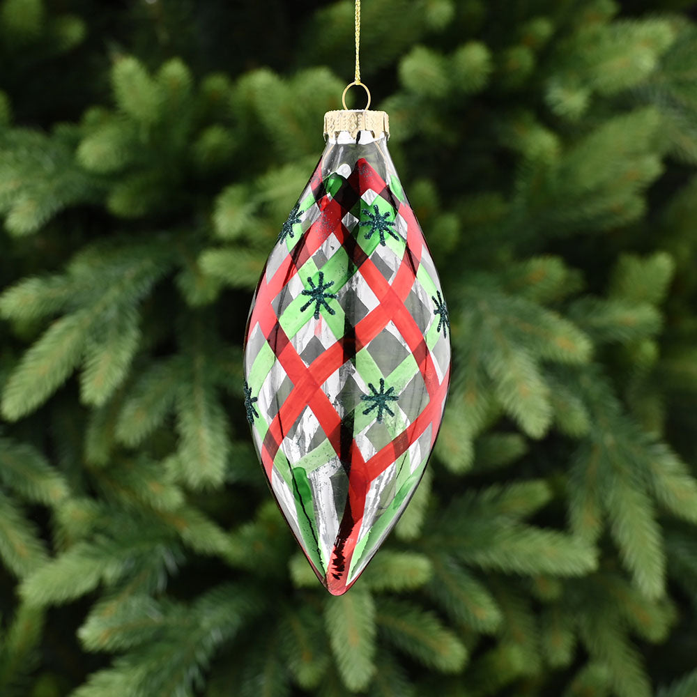 Striped Red & Green Drop Glass Bauble - C Red Green Lines Drop Glass Bauble 17CM Accessories Sterling Home 1