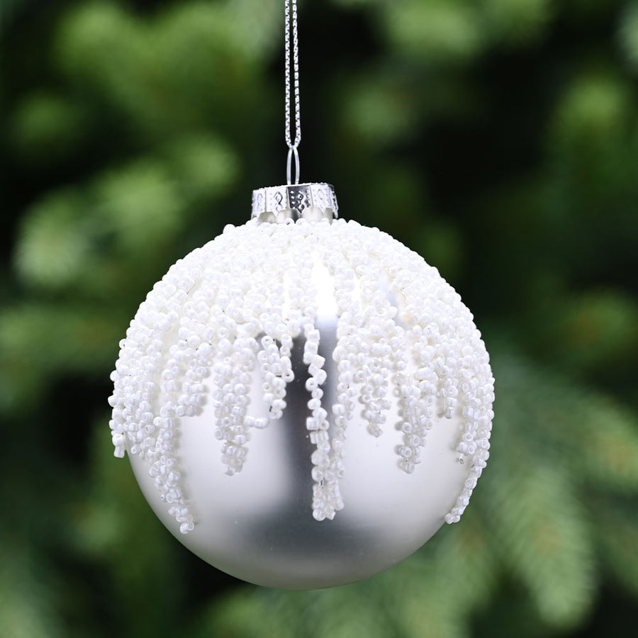 Snowcap Matt Silver Glass Bauble - L Matt Silver Snowcap Glass Bauble 8CM Accessories Sterling Home 1