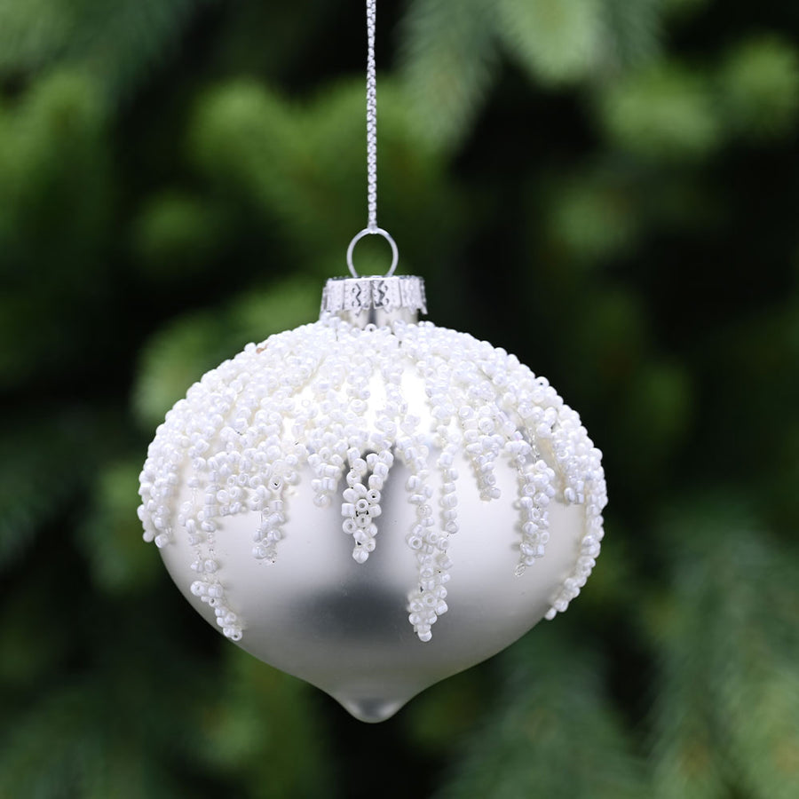 Snowcap Silver Onion Glass Bauble - L Silver Snowcap Glass Onion Bauble 8CM Accessories Sterling Home 1