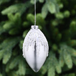Snowcap Silver Glass Bauble - L Silver Snowcap Glass Teardrop Bauble 8CM Accessories Sterling Home 1