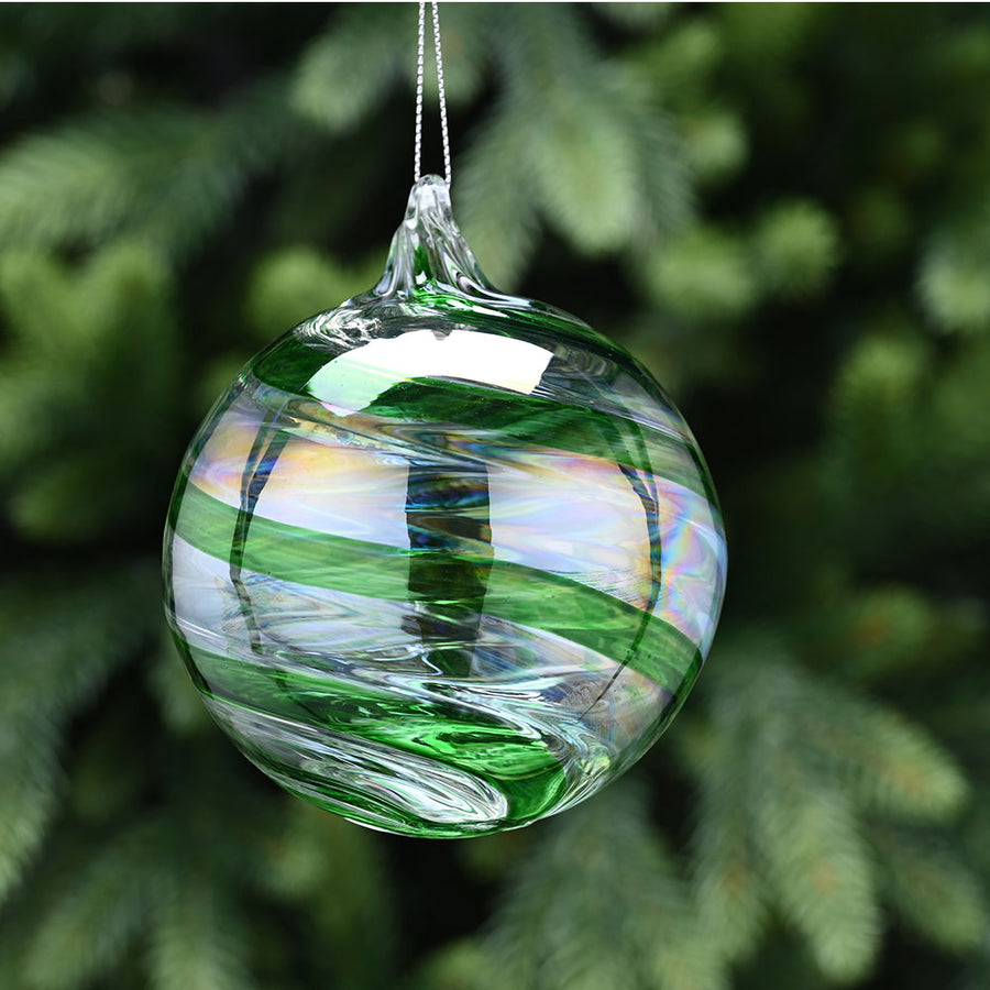 Swirl Green Glass Bauble - S Clear Green Swirl Glass Bauble 10CM Accessories Sterling Home 1