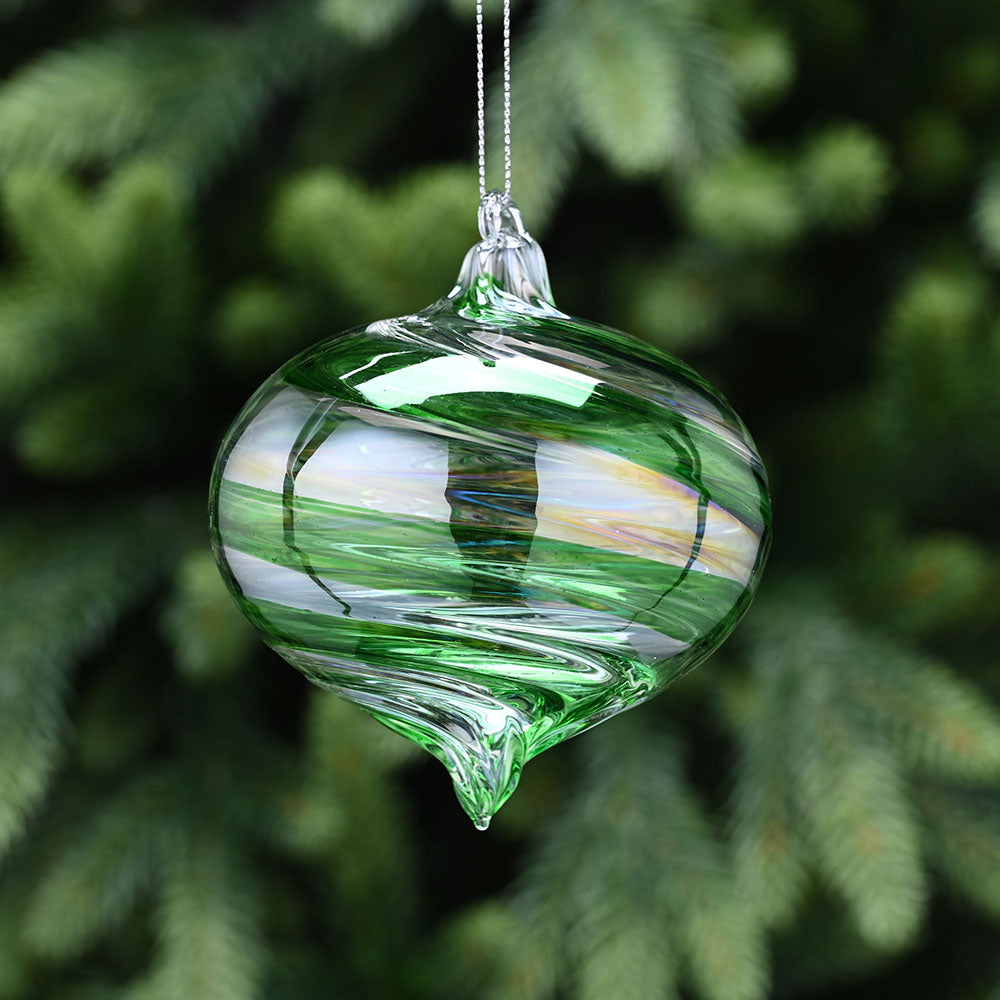 Swirl Green Onion Glass Bauble - S Green Swirl Glass Onion Bauble 10CM Accessories Sterling Home 1