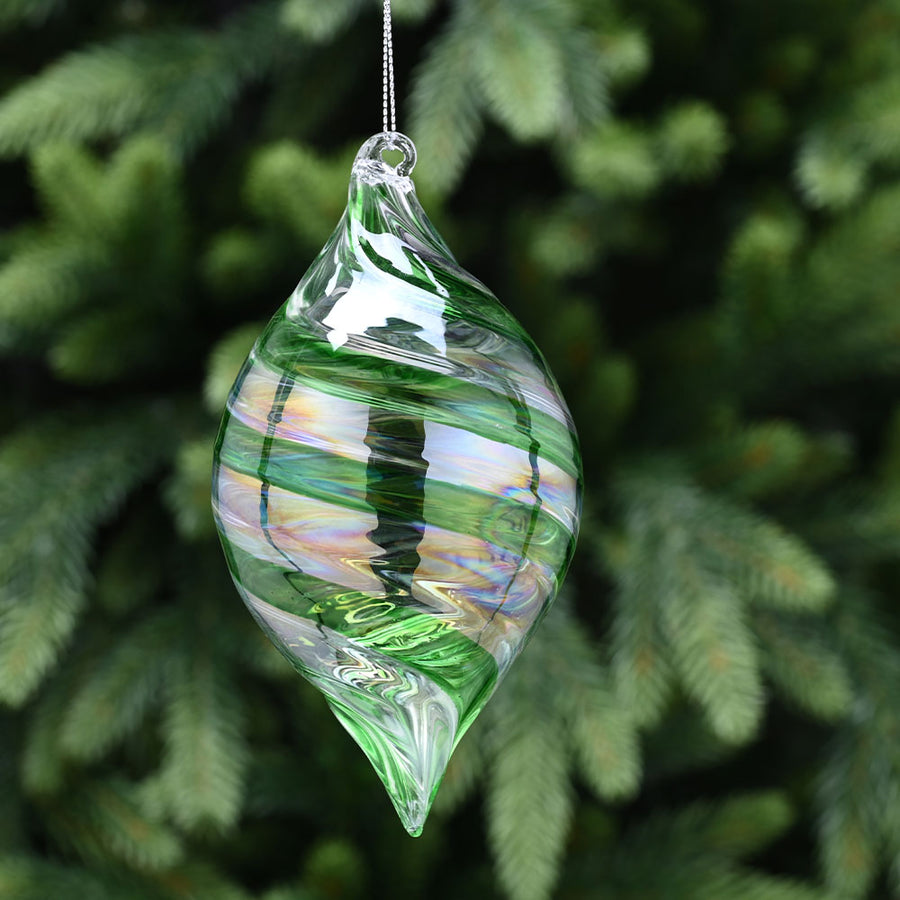 Teardrop Swirl Green Glass Bauble - S Green Swirl Glass Teardrop Bauble 15CM Accessories Sterling Home 1