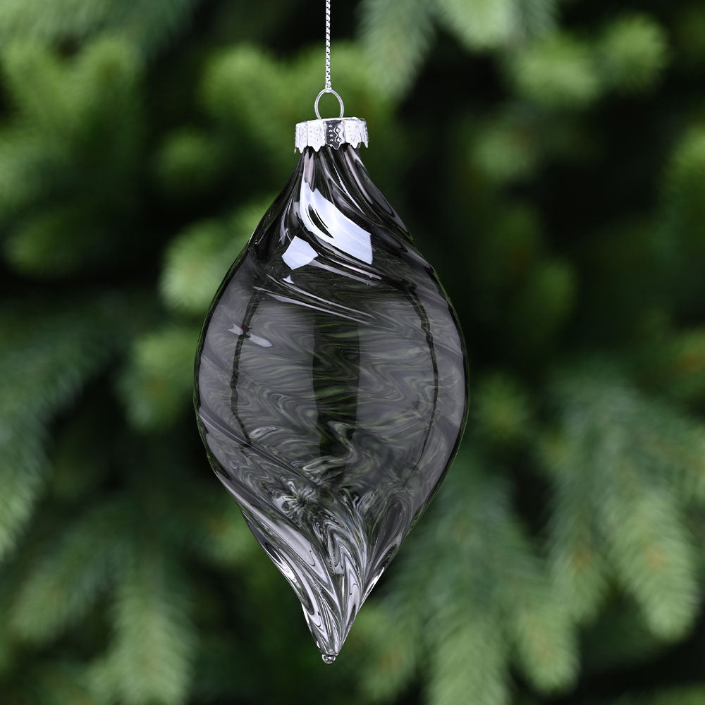 Teardrop Swirl Grey Glass Bauble - L Swirl Grey Teardrop Glass Bauble 13CM Accessories Sterling Home 1