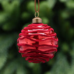 Flocked Stripe Red Glass Bauble - C Red Flocked Lines Glass Bauble 8CM Accessories Sterling Home 1