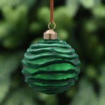 Flocked Horizontal Stripe Green Glass Bauble - C Green Flocked Horizontal Glass Bauble 8CM Accessories Sterling Home 1
