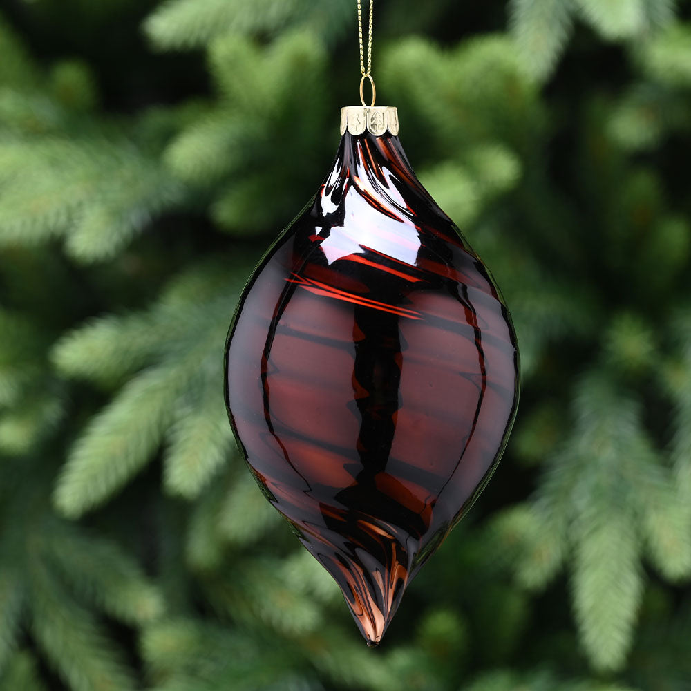 Striped Black & Brown Teardrop Glass Bauble - I Brown Black Lines Teardrop Glass Bauble 15CM Accessories Sterling Home 1