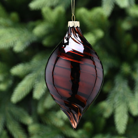Striped Black & Brown Teardrop Glass Bauble - I Brown Black Lines Teardrop Glass Bauble 15CM Accessories Sterling Home 1