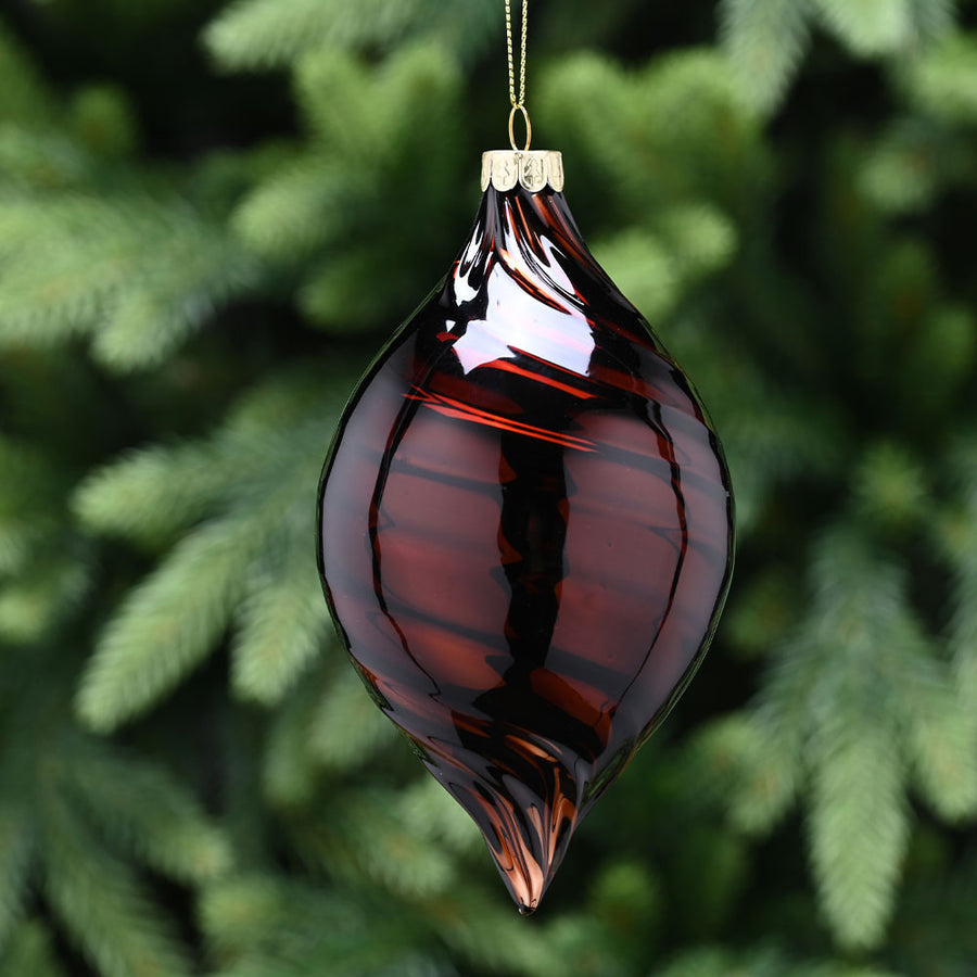 Striped Black & Brown Teardrop Glass Bauble - I Brown Black Lines Teardrop Glass Bauble 15CM Accessories Sterling Home 1