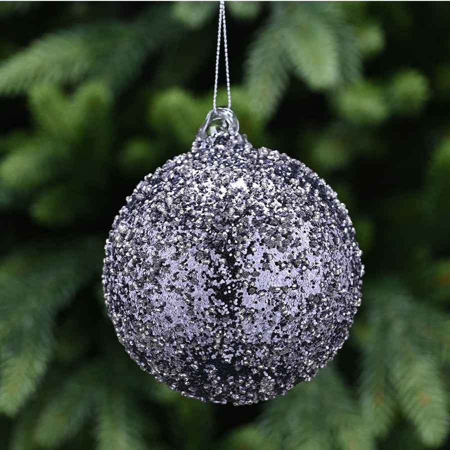 Encrusted Silver Glass Bauble - L Silver Encrusted Glass Bauble 10CM Accessories Sterling Home 1