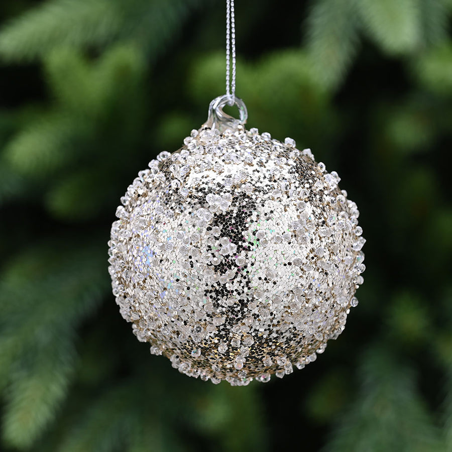 Encrusted Champagne Gold Glass Bauble - I Champagne Gold Encrusted Glass Bauble 8CM Accessories Sterling Home 1