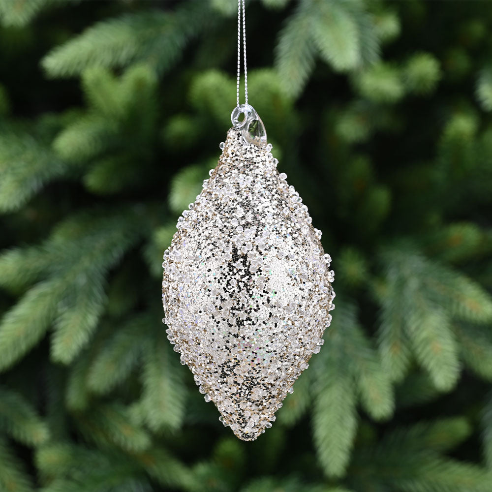 Encrusted Champagne Gold Olive Glass Bauble - I Champ Gold Encrusted Glass Olive Bauble 14CM Accessories Sterling Home 1