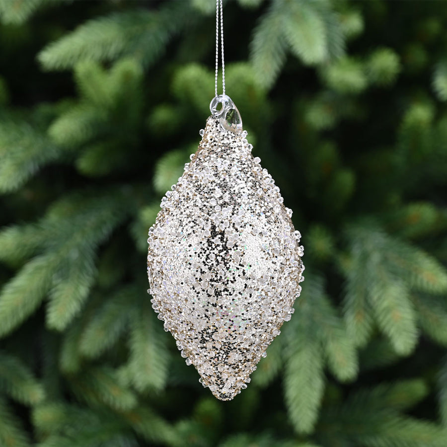 Encrusted Champagne Gold Olive Glass Bauble - I Champ Gold Encrusted Glass Olive Bauble 14CM Accessories Sterling Home 1