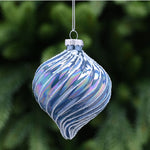 Glitter Striped Blue Onion Glass Bauble - L Blue Glass Onion Bauble Glitter Lines 8CM Accessories Sterling Home 1