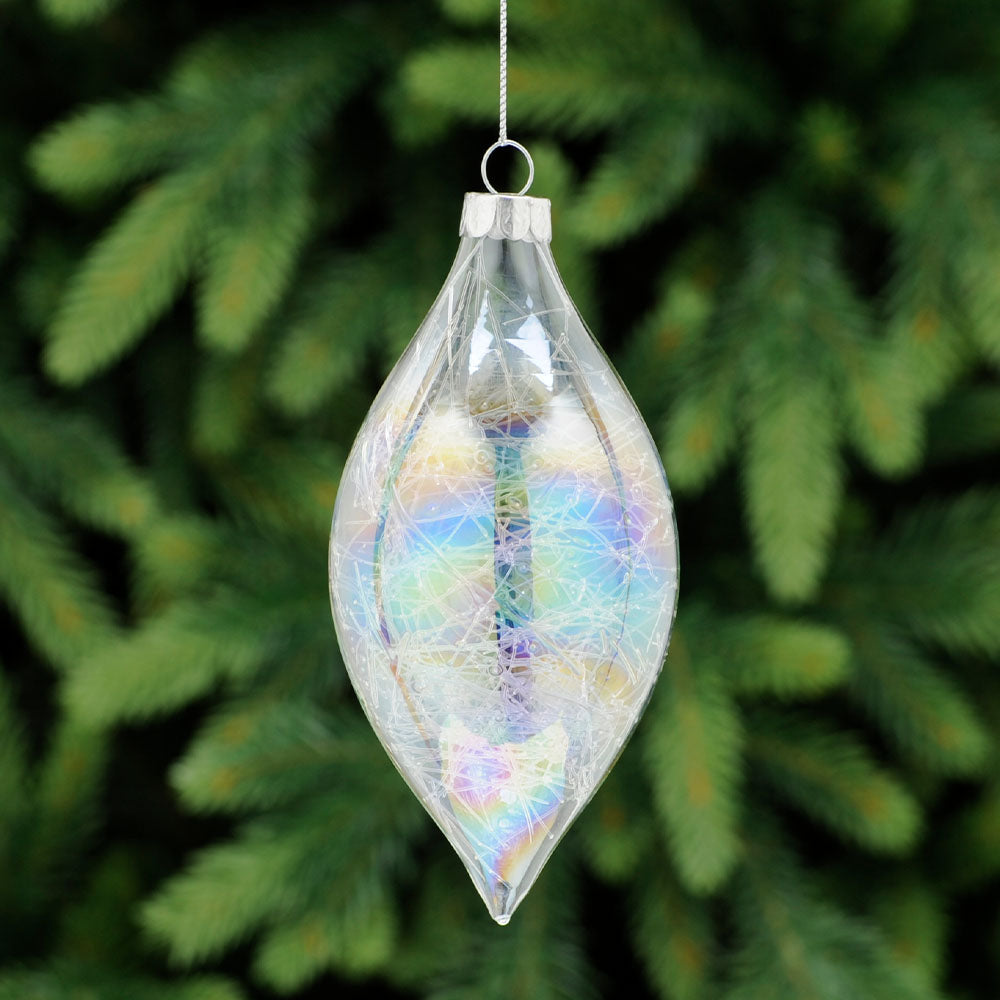 Large Iridescent Olive Glass Bauble - L Iridescent Effect Glass Olive Bauble 12CM Accessories Sterling Home 1