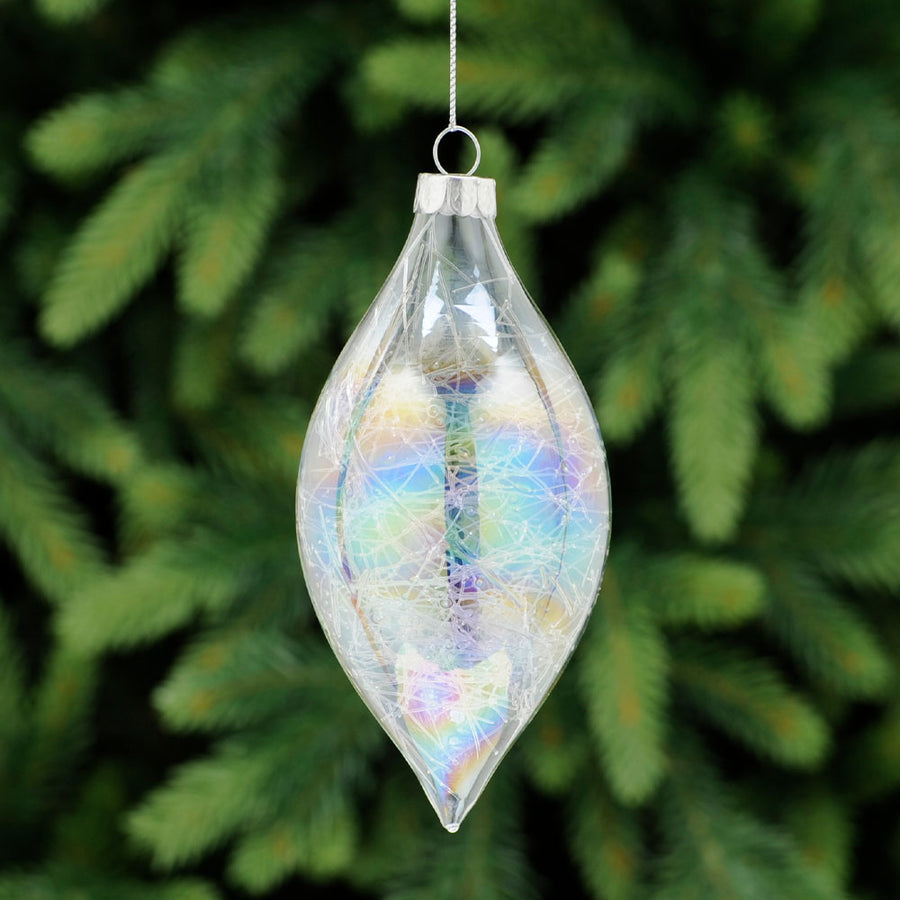 Large Iridescent Olive Glass Bauble - L Iridescent Effect Glass Olive Bauble 12CM Accessories Sterling Home 1