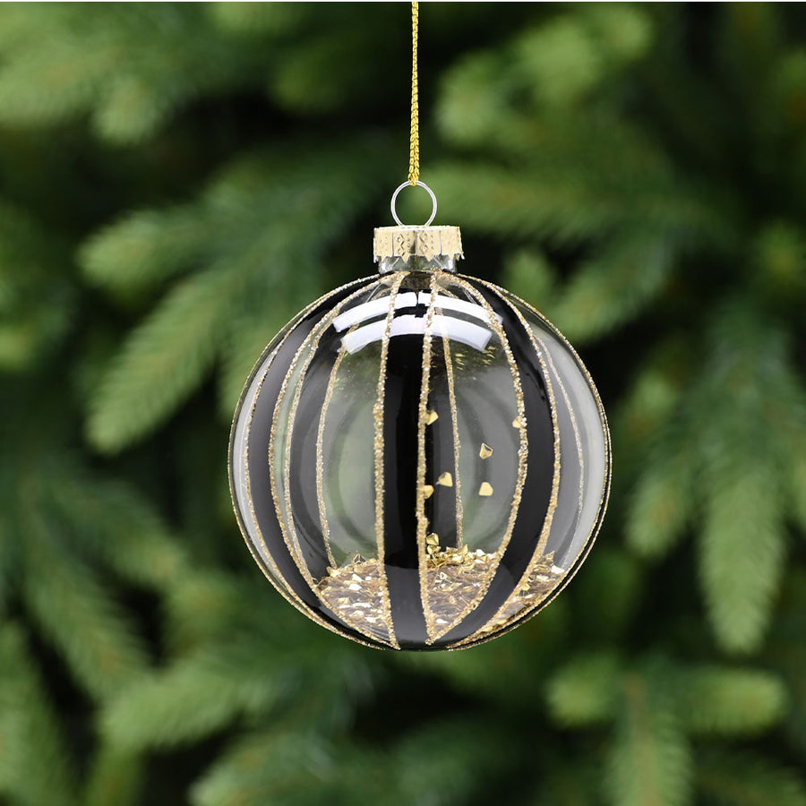 Striped Black & Gold Glass Bauble - I Clear Gold Black Stripes Glass Bauble 8CM Accessories Sterling Home 1