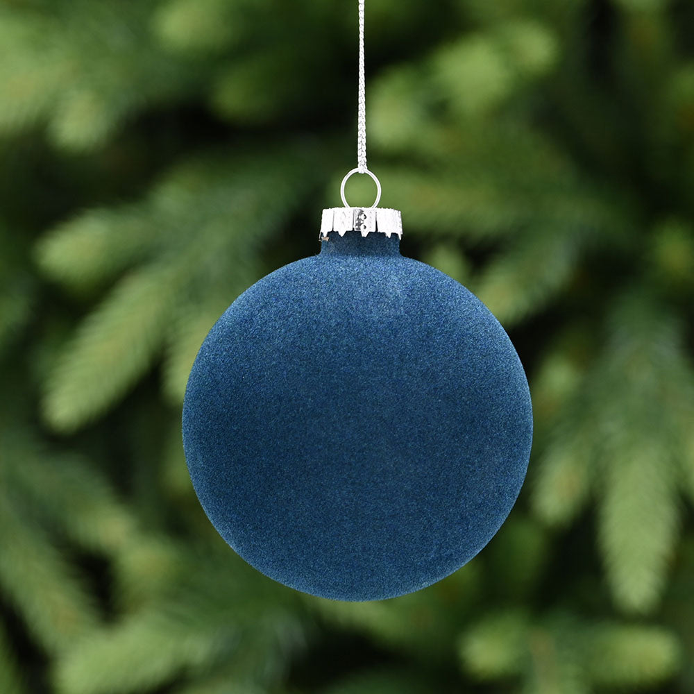Flocked Navy Blue Glass Bauble - L Navy Blue Flocked Glass Bauble 8CM Accessories Sterling Home 1