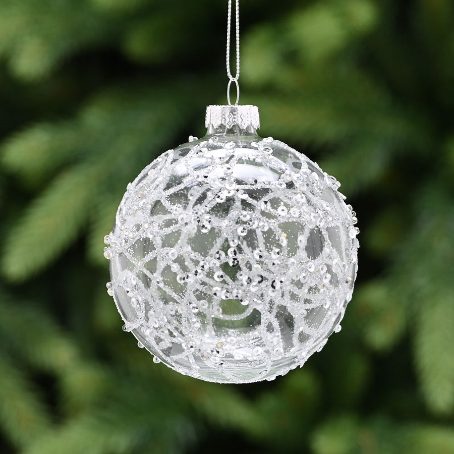 Glitter Silver Glass Bauble - L Clear Silver Glitter Glass Bauble 8CM Accessories Sterling Home 1
