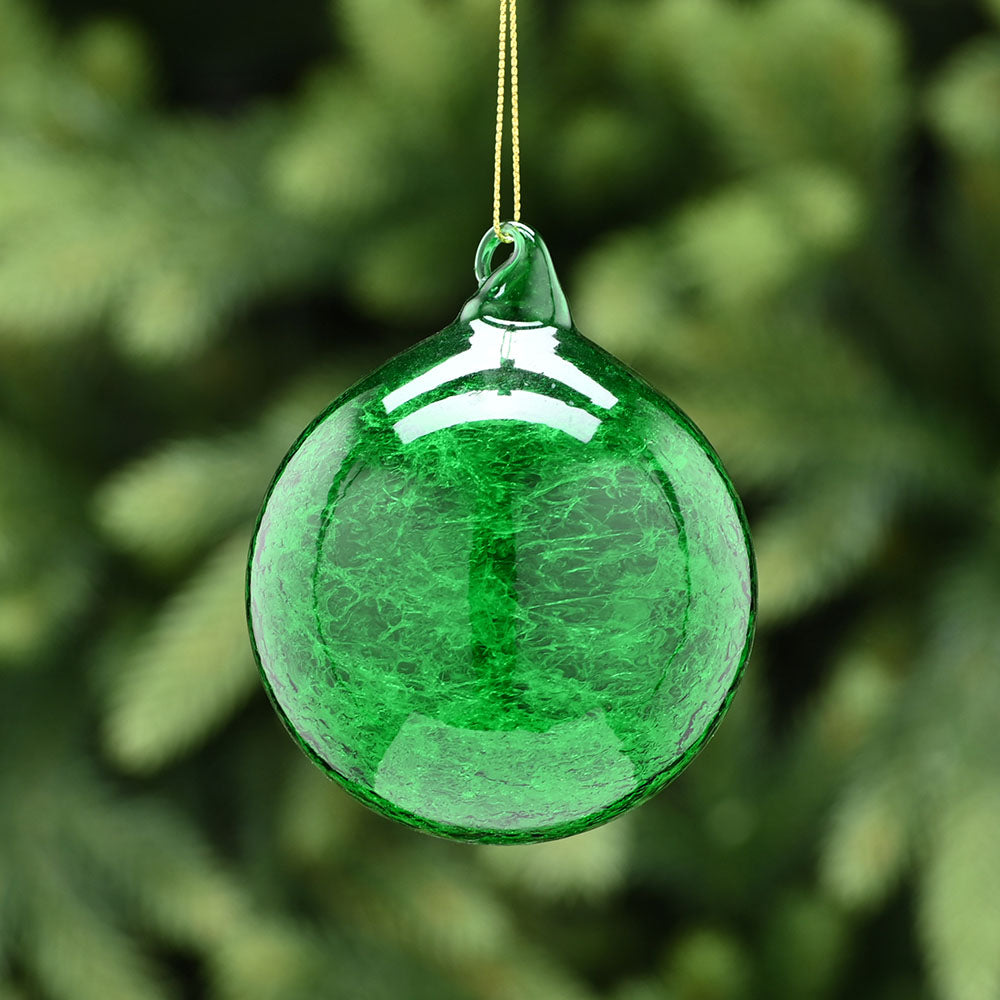 Crackled Glass Deep Green Bauble - C Deep Green Crackle Effect Glass Bauble 8CM Accessories Sterling Home 1