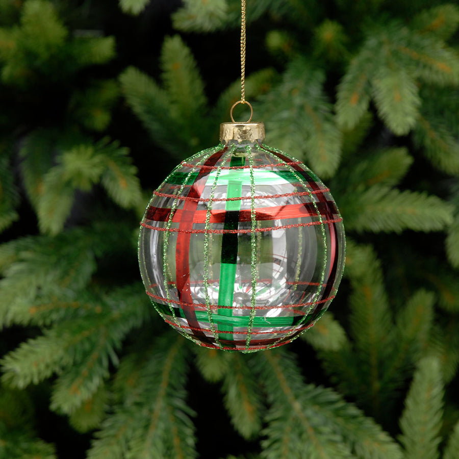 Traditional Tartan Glass Bauble - C Traditional Tartan Glass Bauble 8CM Accessories Sterling Home 1