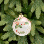 Holy White Glass Bauble - C White Holly Design Glass Bauble 8CM Accessories Sterling Home 1