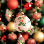 Holy White Glass Bauble - C White Holly Design Glass Bauble 8CM Accessories Sterling Home 2