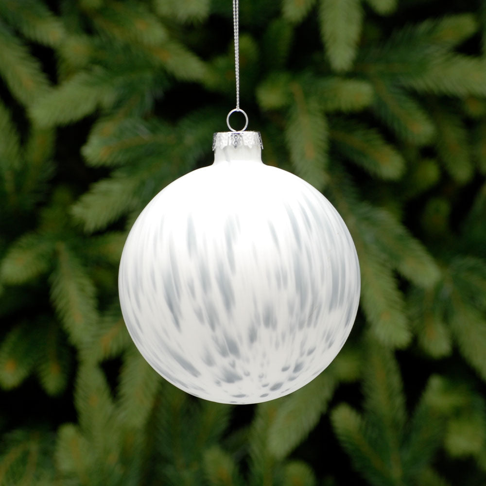 Blue & White Glass Bauble - L White Blue Detail Glass Bauble 10CM Accessories Sterling Home 1