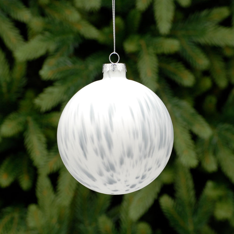 Blue & White Glass Bauble - L White Blue Detail Glass Bauble 10CM Accessories Sterling Home 1
