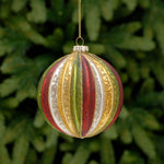 Small Striped Gold, Red & Green Glass Bauble - C Gold Red Green Stripe Glass Bauble 10CM Accessories Sterling Home 1
