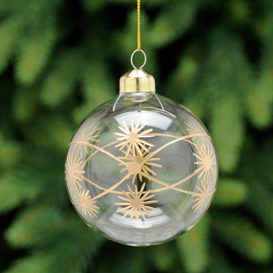 Etched Burst Gold Glass Bauble - I Clear Gold Etched Burst Glass Bauble 8CM Accessories Sterling Home 1