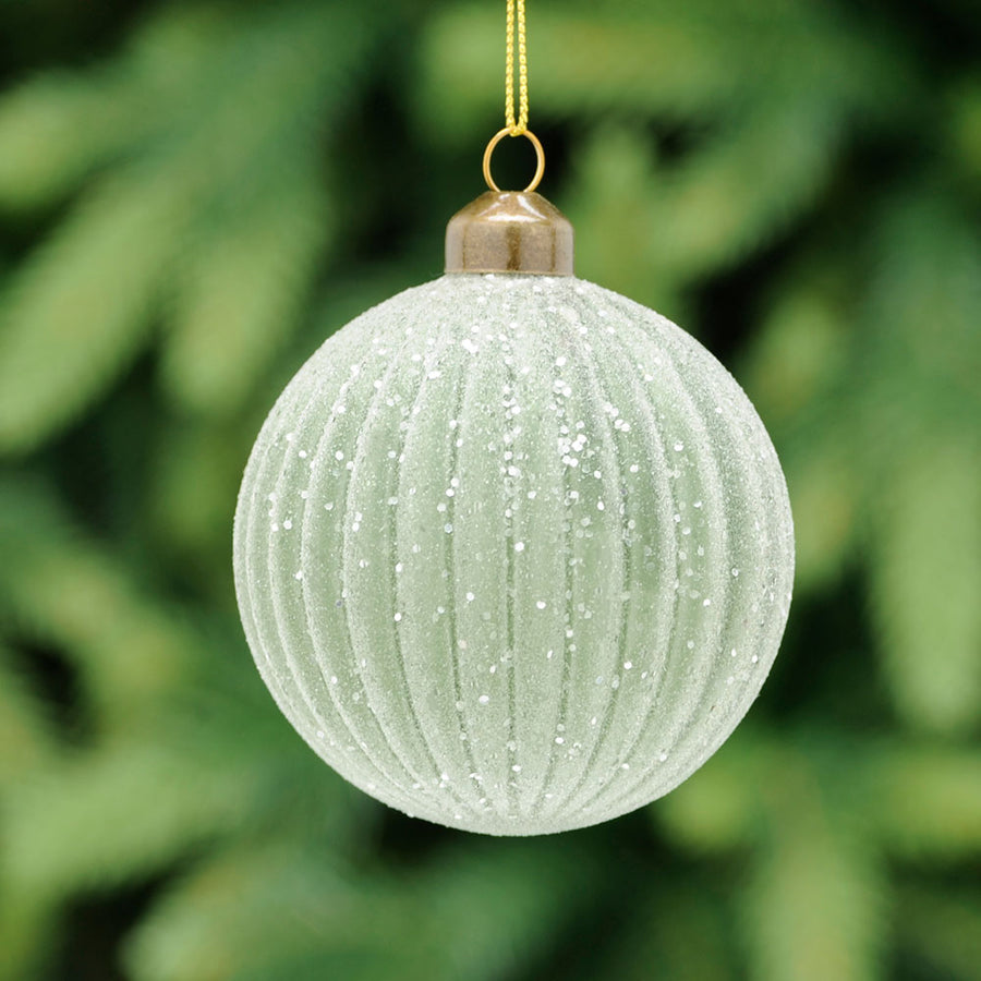 Frosted Green Glass Bauble - S Frost Sage Segment Glass Bauble 8CM Accessories Sterling Home 1