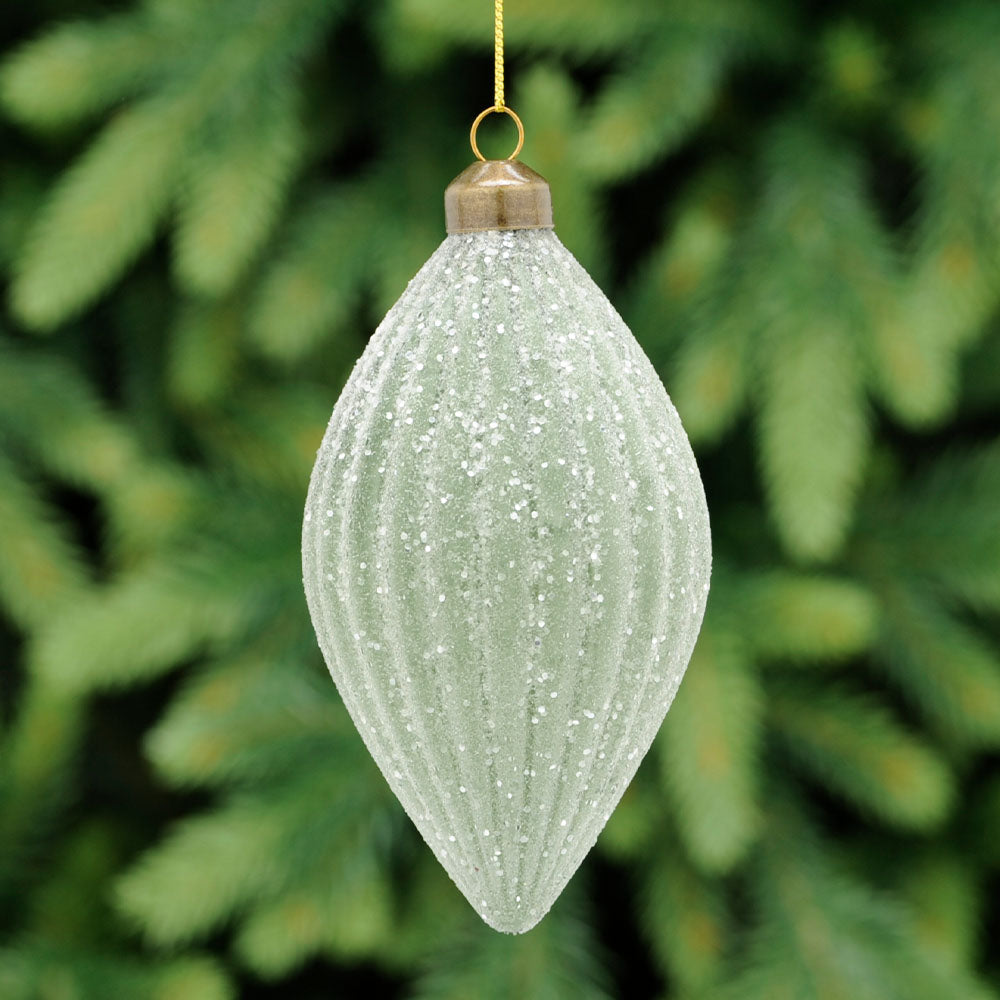 Frosted Green Olive Glass Bauble - S Frost Sage Segment Glass Olive Bauble 8CM Accessories Sterling Home 1