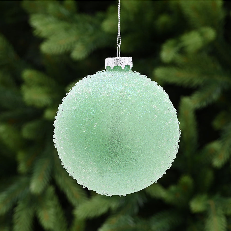 Encrusted Light Green Glass Bauble - S Light Green Encrusted Glass Bauble 10CM Accessories Sterling Home 1