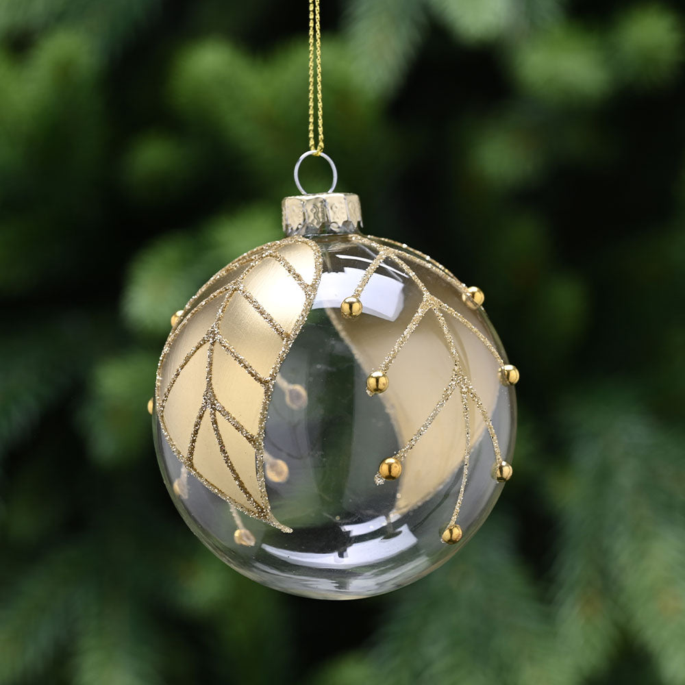 Leaf Matt Gold Glass Bauble - C Clear Matt Gold Leaf Glass Bauble 8CM Accessories Sterling Home 1