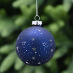 Stars Blue & Silver Glass Bauble - L Midnight Blue Silver Stars Glass Bauble 8CM Accessories Sterling Home 1