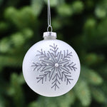 Frosted Snowflake White & Blue Glass Bauble - L White Blue Frost Snowflake Glass Bauble 8CM Accessories Sterling Home 1