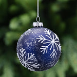 Snowflake Blue & White Glass Bauble - L Blue White Snowflake Glass Bauble 8CM Accessories Sterling Home 1