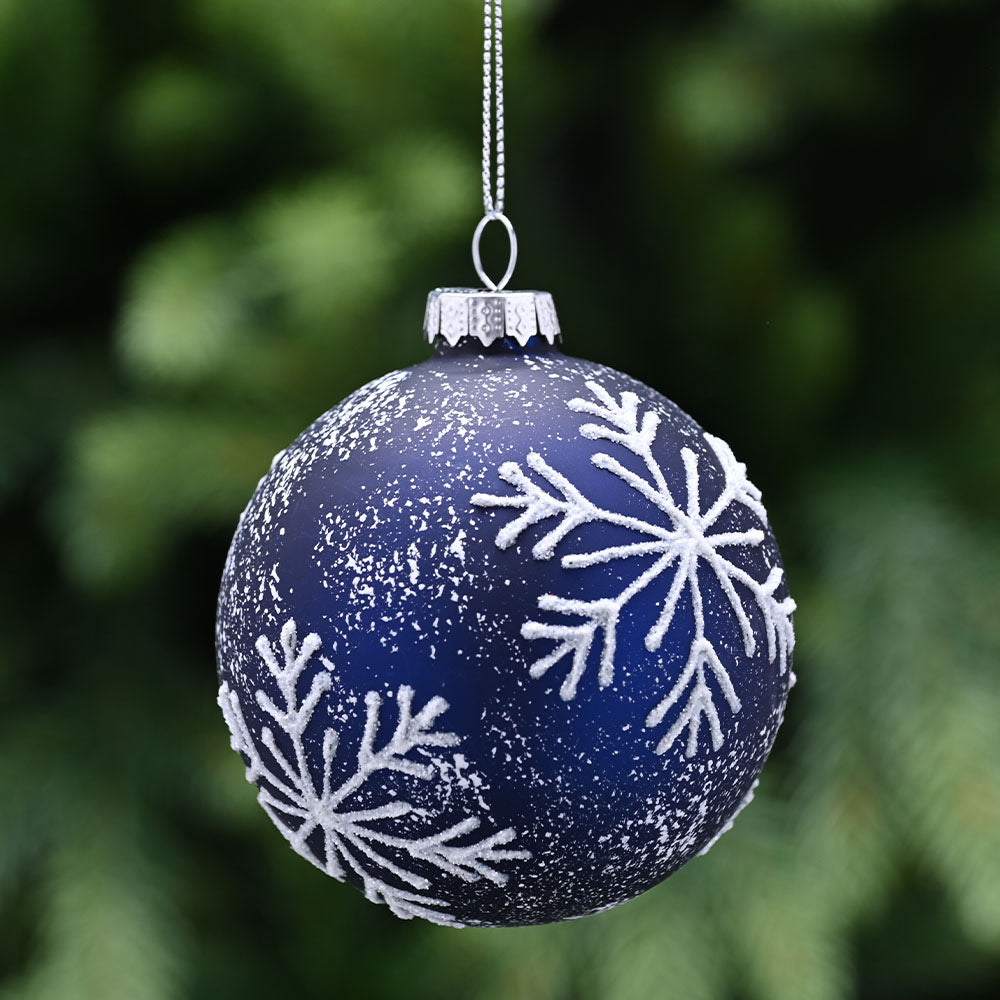 Snowflake Blue & White Glass Bauble - L Blue White Snowflake Glass Bauble 8CM Accessories Sterling Home 1